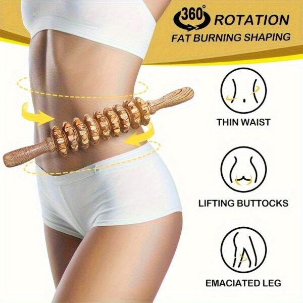 Wooden 9-Roller Massage Stick Handheld Body Massager for Muscle Relief & Relaxation
