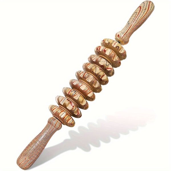 Wooden 9-Roller Massage Stick Handheld Body Massager for Muscle Relief & Relaxation
