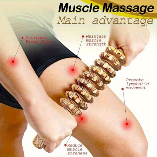 Wooden 9-Roller Massage Stick Handheld Body Massager for Muscle Relief & Relaxation